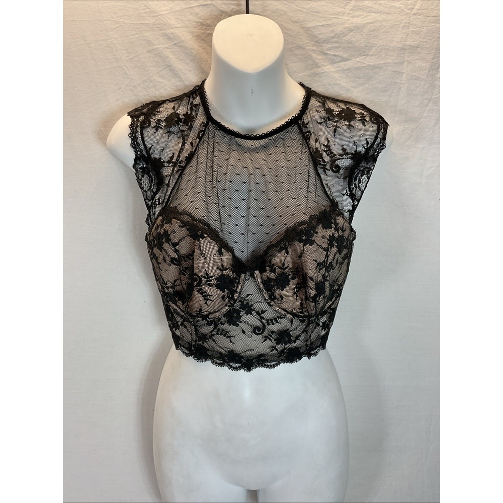 Victoria's Secret Dream Angels Black‎ lace Cap Sleeve Bra Size 36DD GOTH witchy